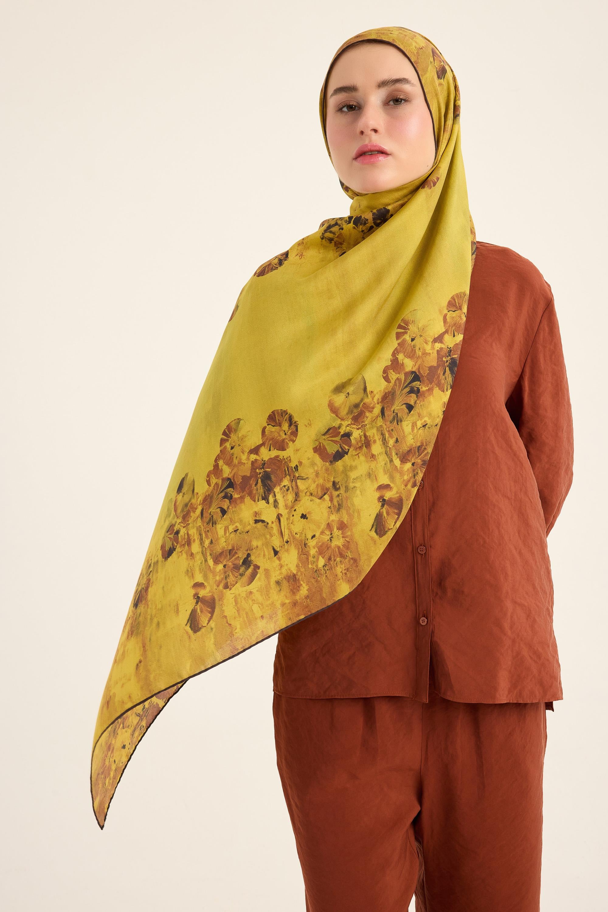 YONCA PAMUK İPEK ŞAL 70*190 CM - HARDAL
