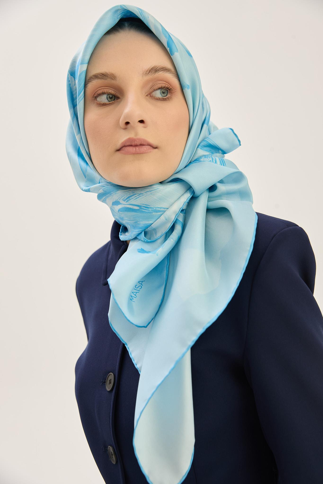 ZER TİVİL İPEK EŞARP 90*90 CM - AÇIK MAVİ