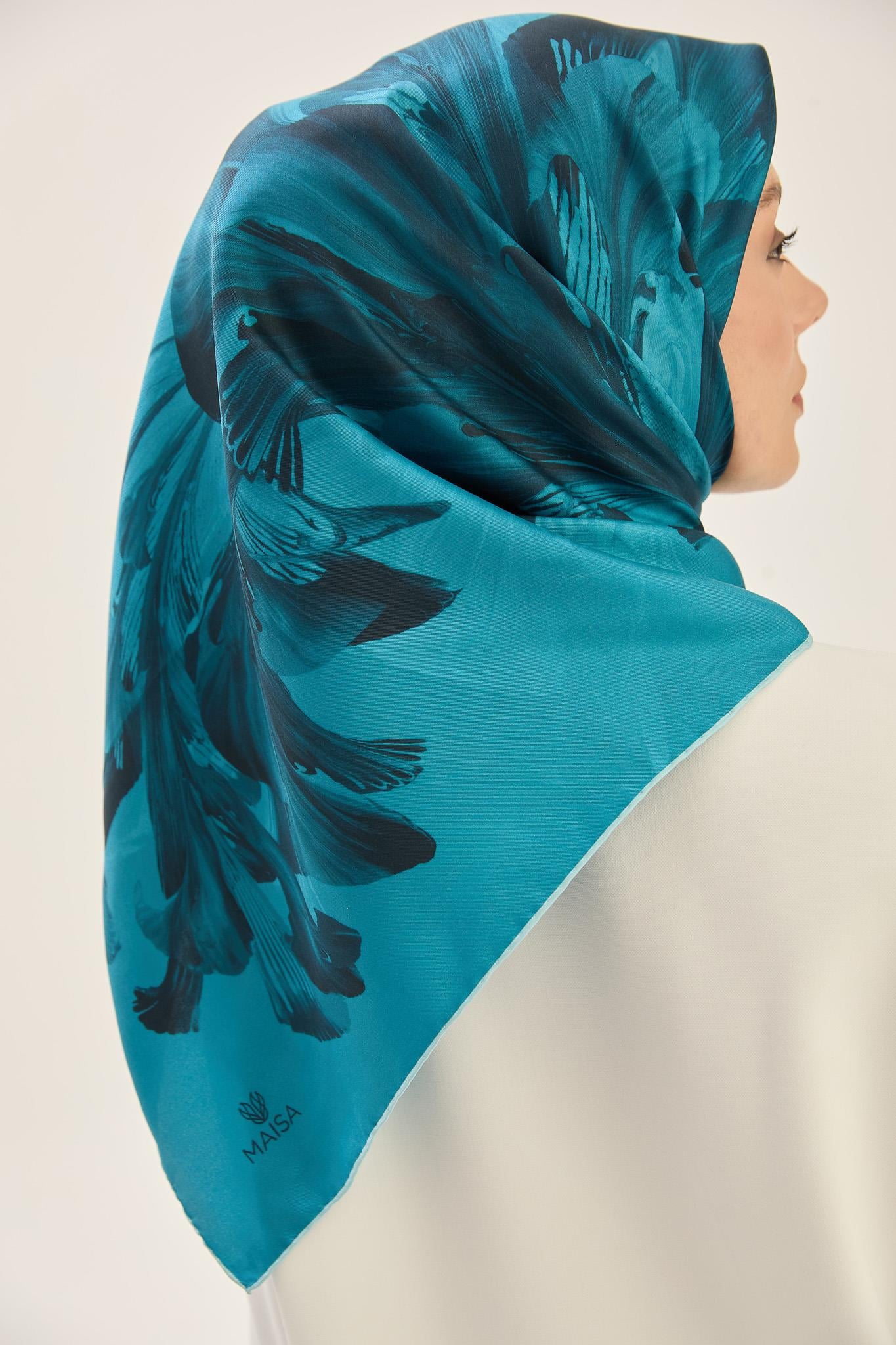 ZER TİVİL İPEK EŞARP 90*90 CM - KOYU MAVİ