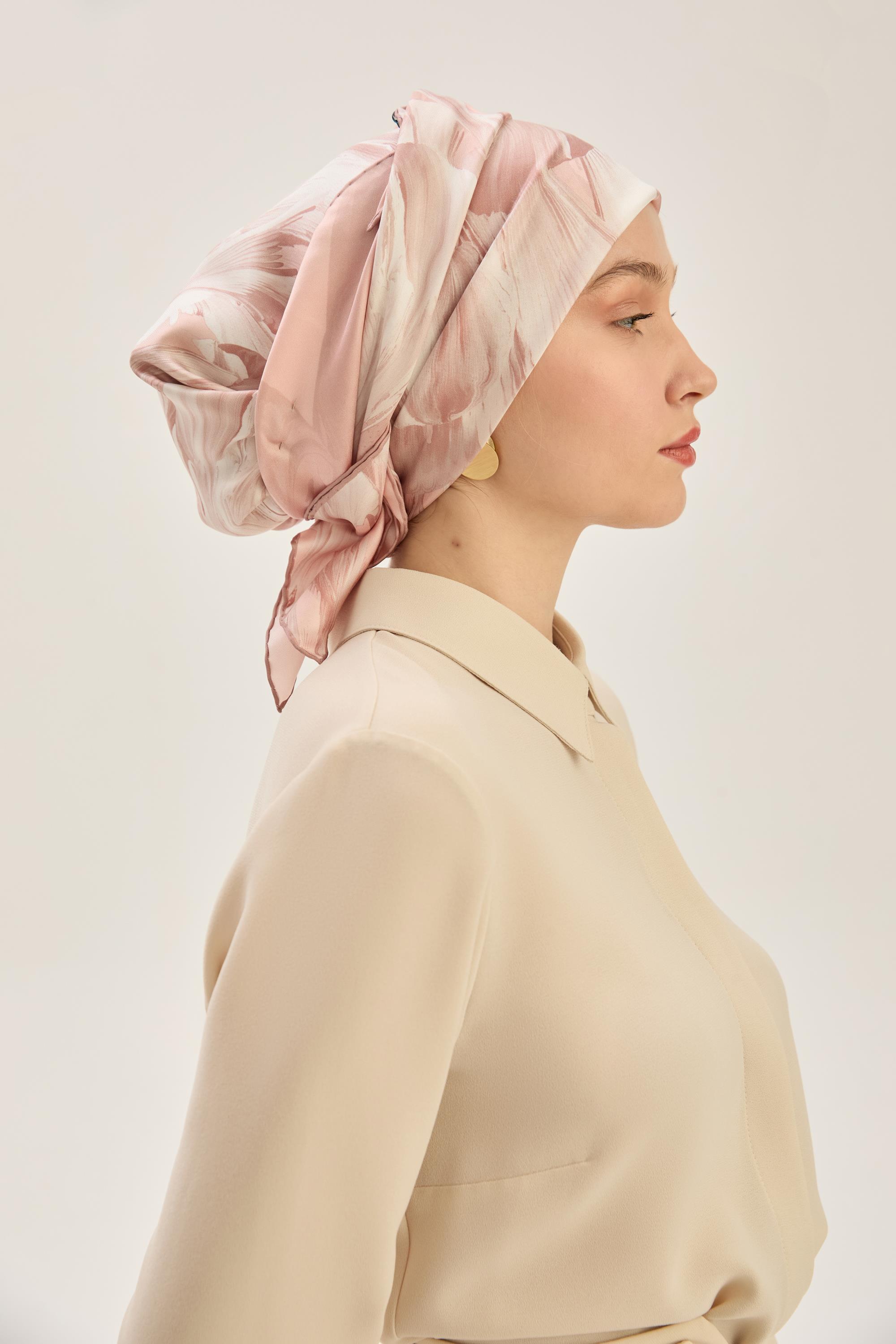 ZER TİVİL İPEK EŞARP 90*90 CM - PUDRA PEMBE