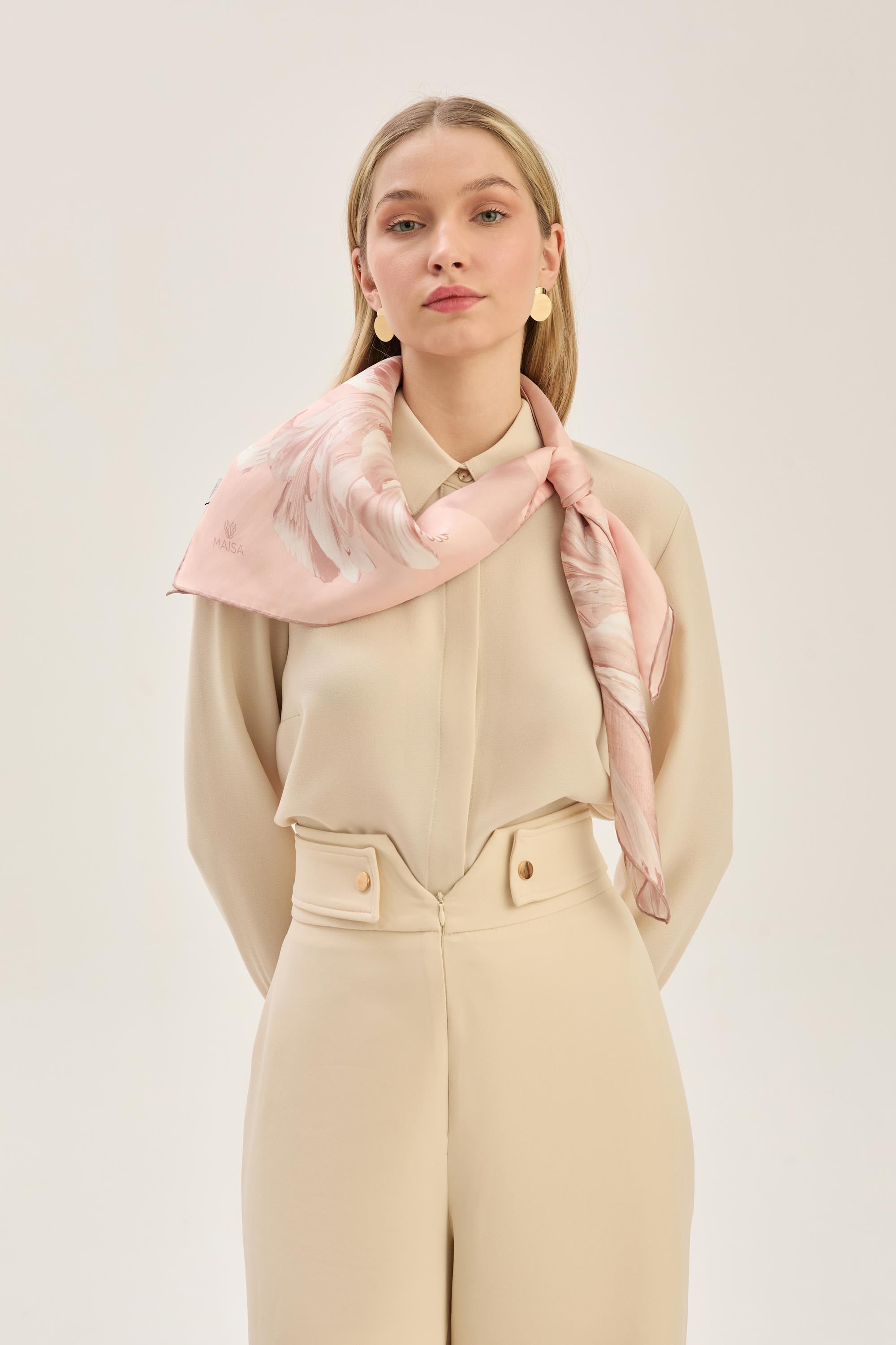 ZER TİVİL İPEK EŞARP 90*90 CM - PUDRA PEMBE
