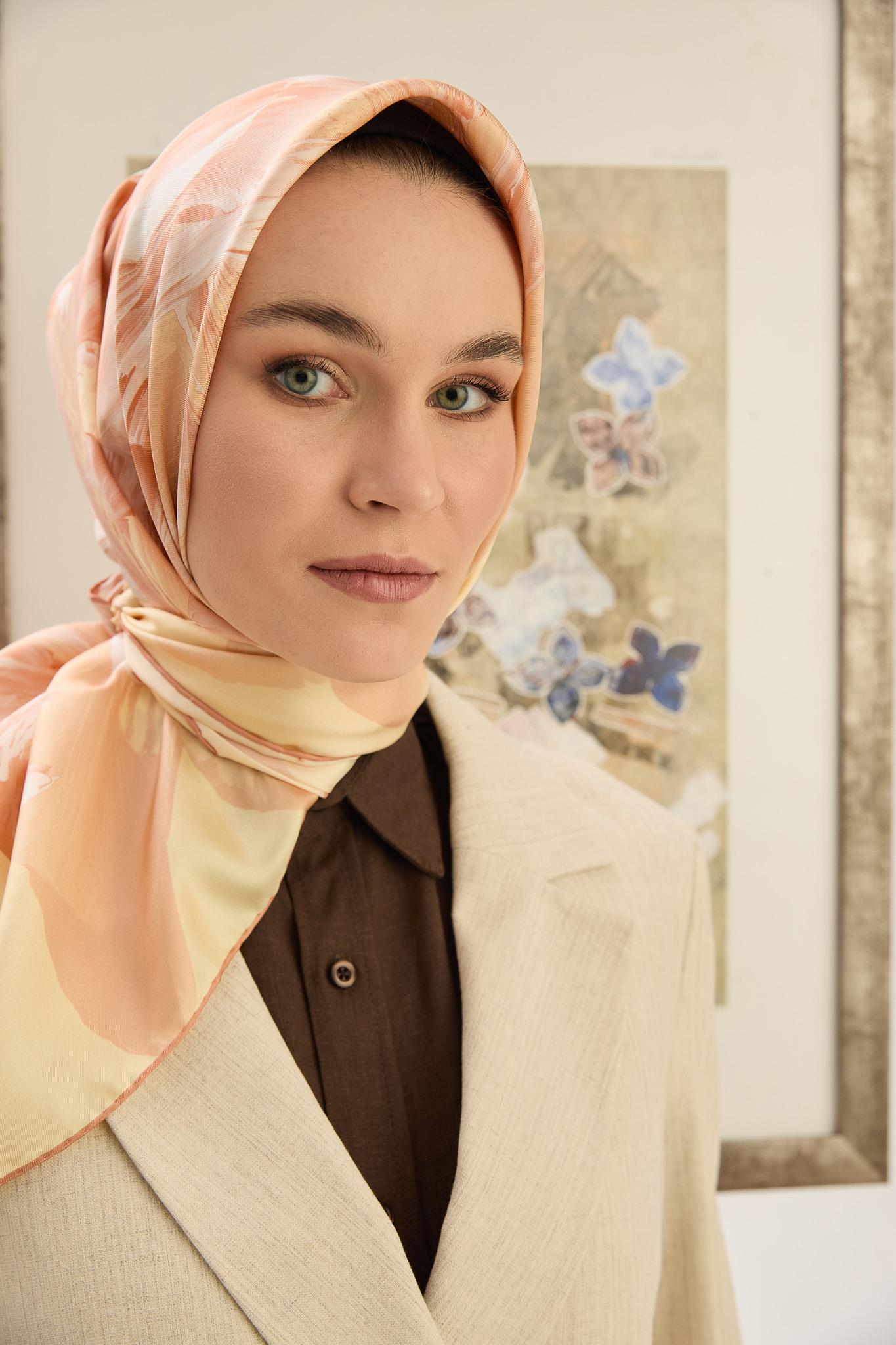 ZER TİVİL İPEK EŞARP 90*90 CM - SARI