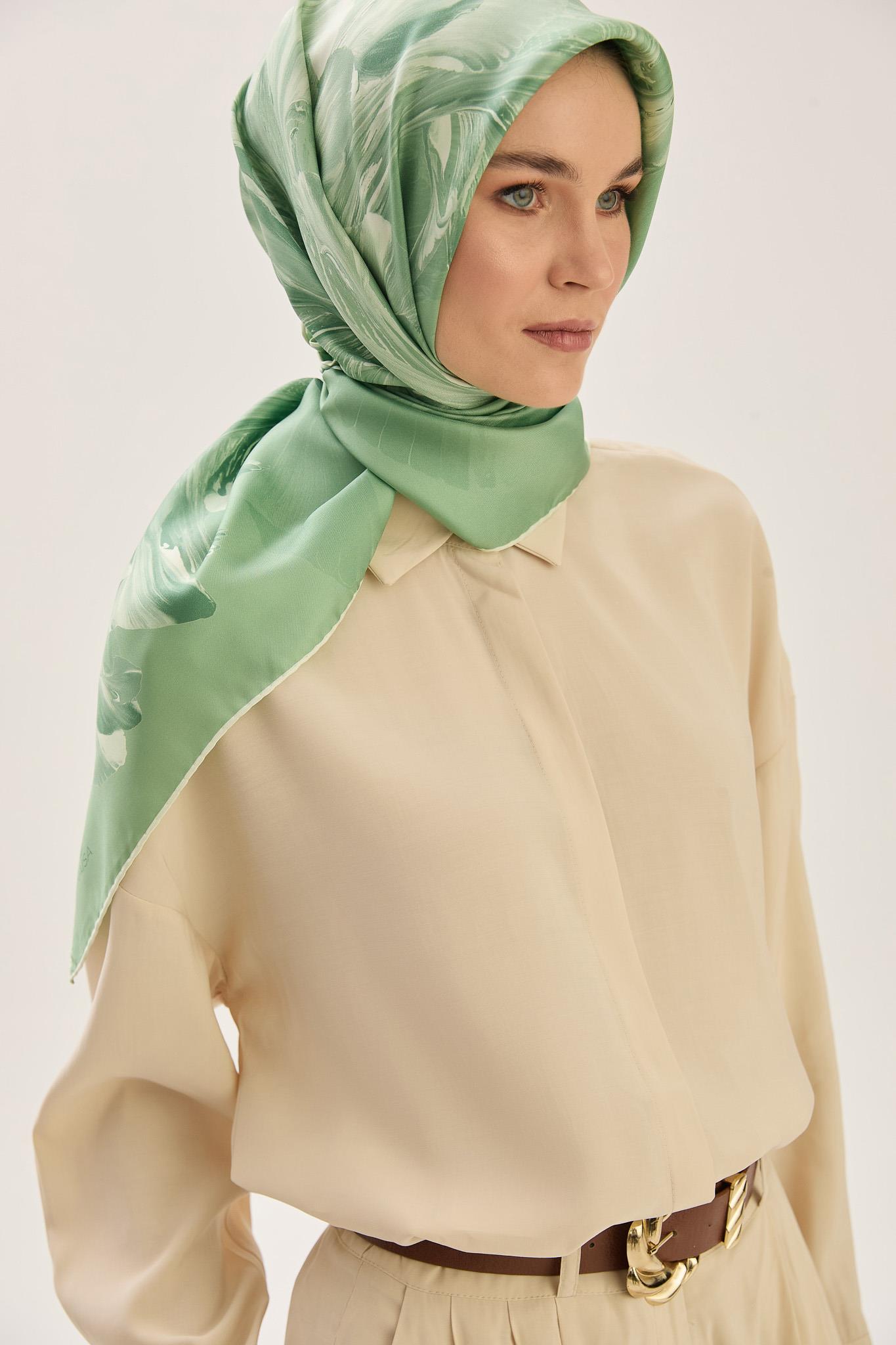 ZER TİVİL İPEK EŞARP 90*90 CM - YEŞİL