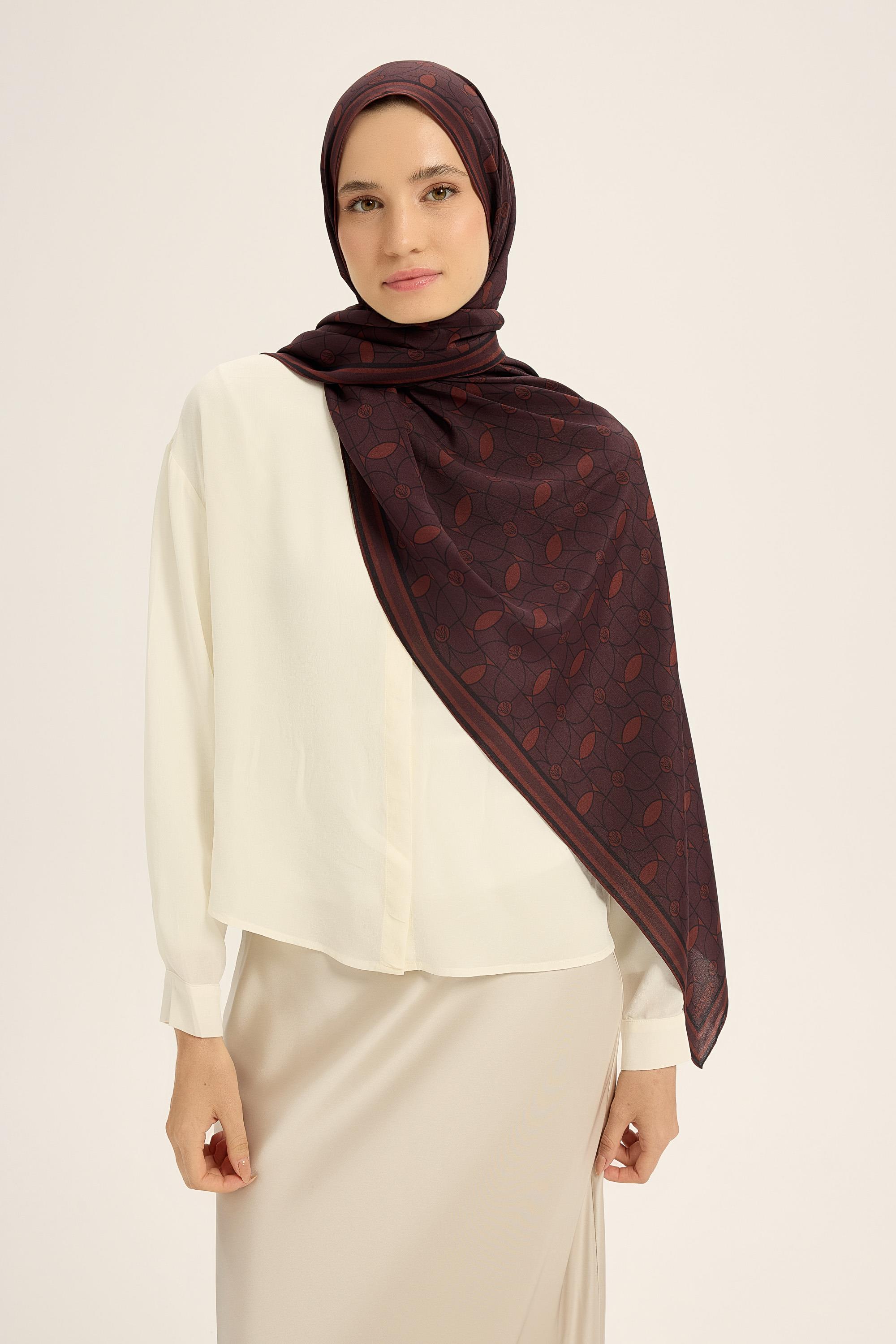 ZERRE KREP İPEK ŞAL 70*190 CM - KAHVERENGİ