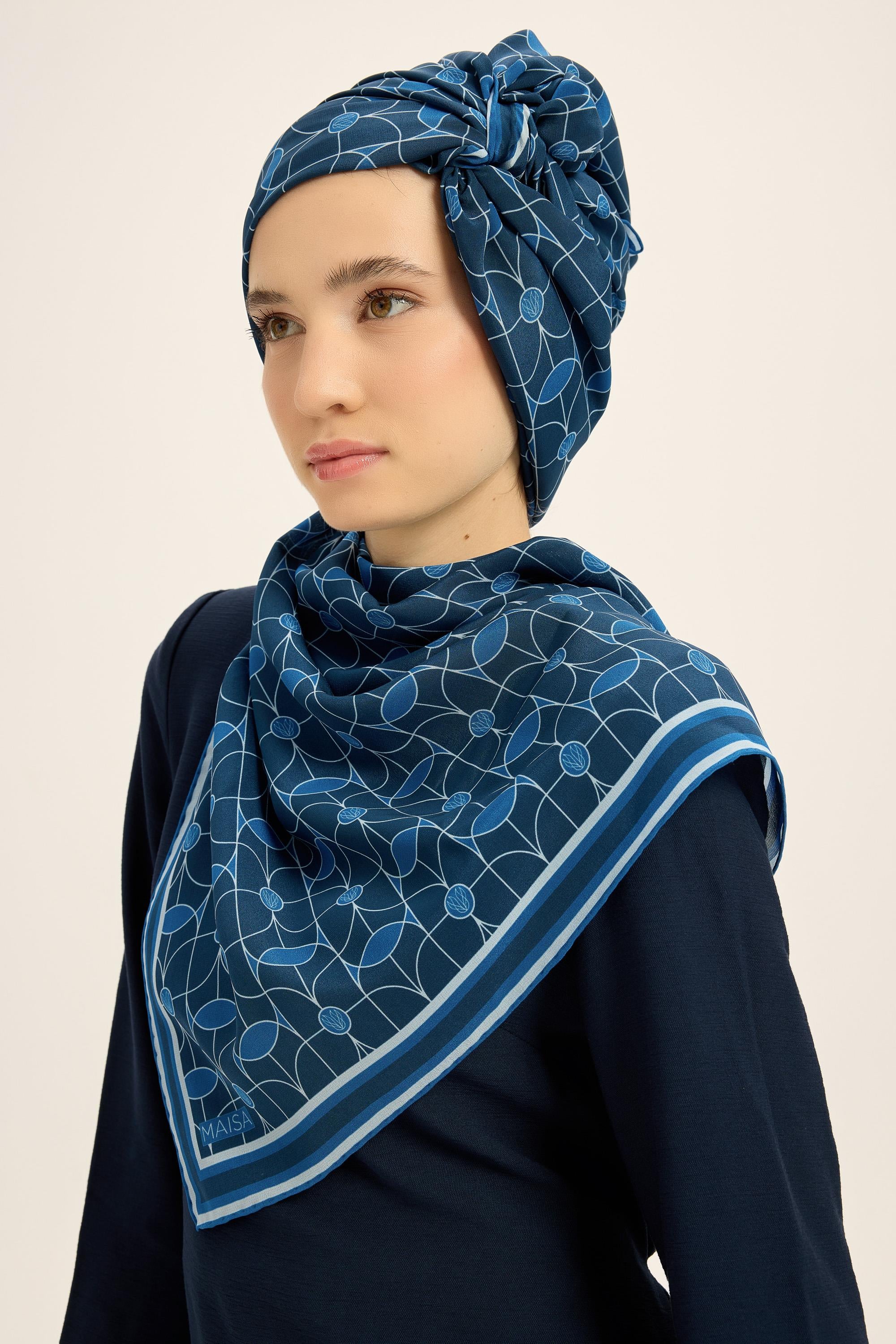 ZERRE KREP İPEK ŞAL 70*190 CM - MAVİ