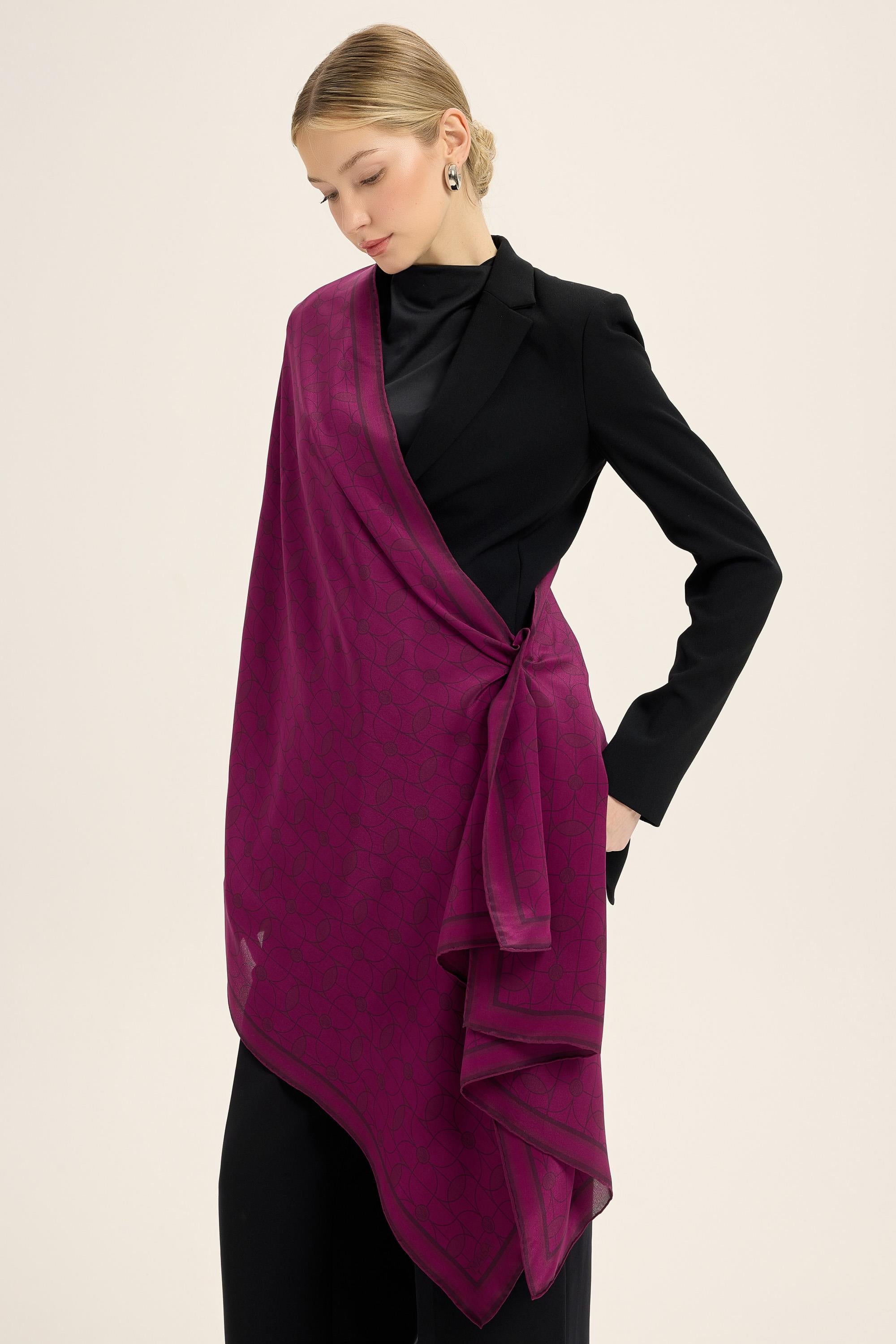 ZERRE KREP İPEK ŞAL 70*190 CM - MÜRDÜM
