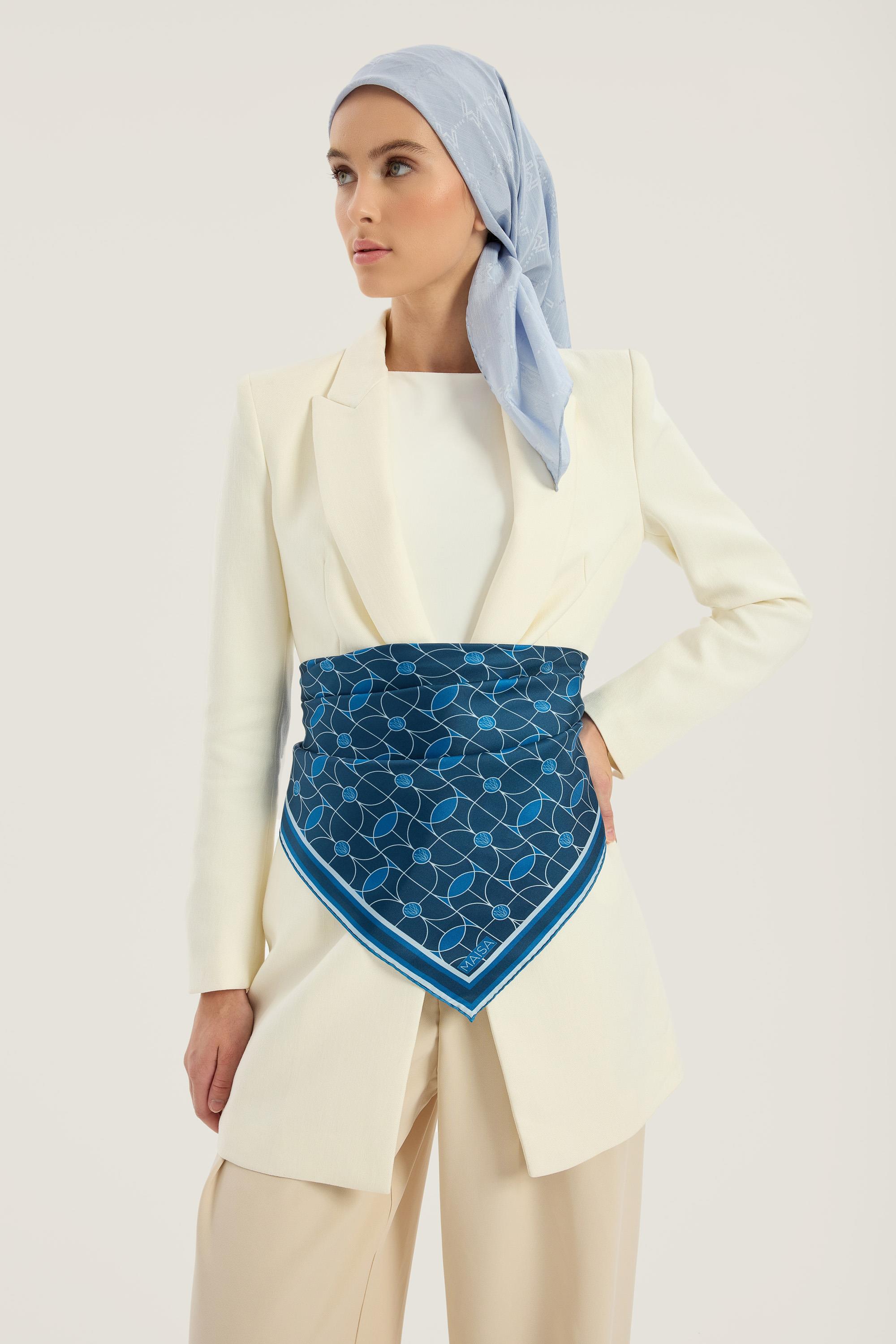 ZERRE TİVİL İPEK EŞARP 90*90 CM - MAVİ