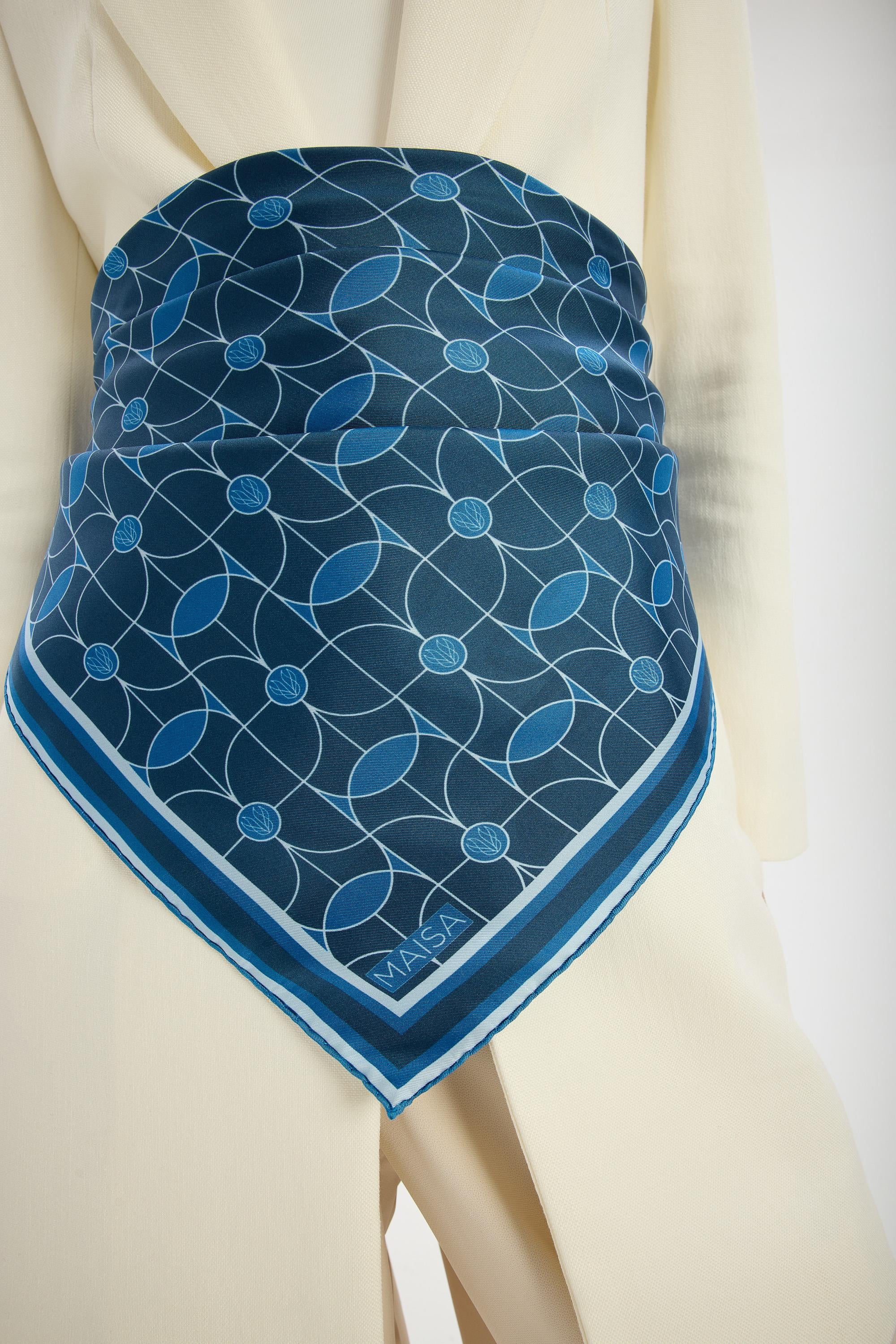 ZERRE TİVİL İPEK EŞARP 90*90 CM - MAVİ