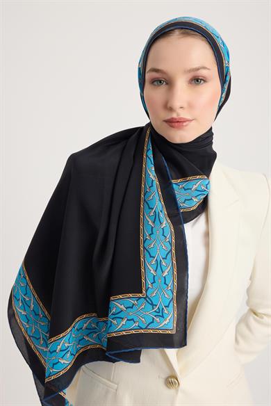 AHENK KREP İPEK ŞAL 70*190 CM - LACİVERT
