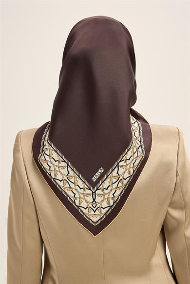 AHENK TİVİL İPEK EŞARP 90*90 CM - KAHVERENGİ