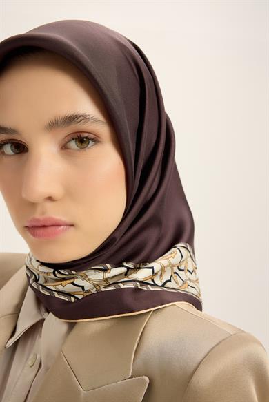 AHENK TİVİL İPEK EŞARP 90*90 CM - KAHVERENGİ