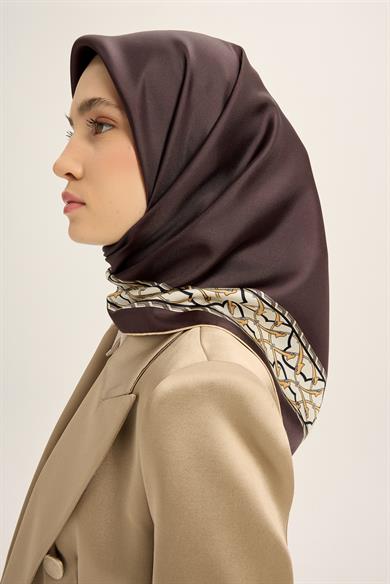 AHENK TİVİL İPEK EŞARP 90*90 CM - KAHVERENGİ
