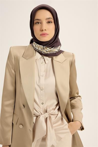 AHENK TİVİL İPEK EŞARP 90*90 CM - KAHVERENGİ