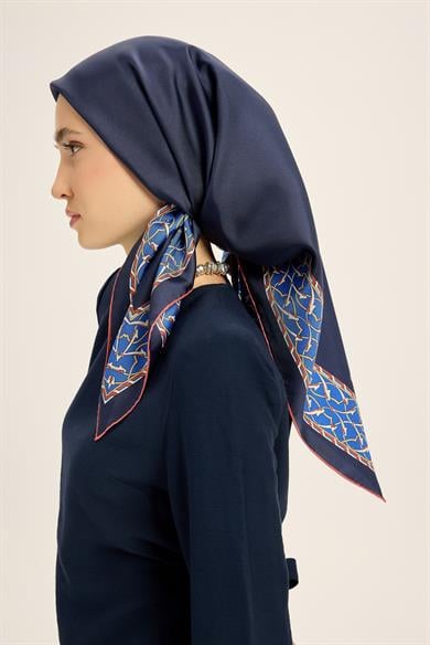 AHENK TİVİL İPEK EŞARP 90*90 CM - KOYU MAVİ