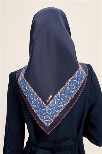AHENK TİVİL İPEK EŞARP 90*90 CM - KOYU MAVİ