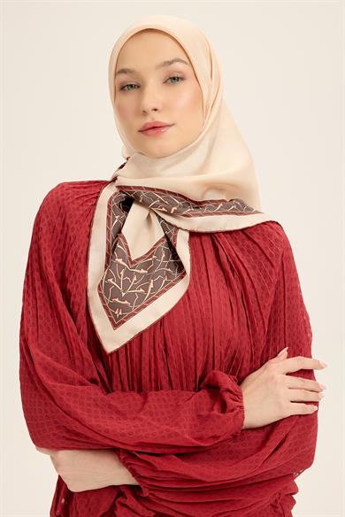 AHENK TİVİL İPEK EŞARP 90*90 CM - KREM