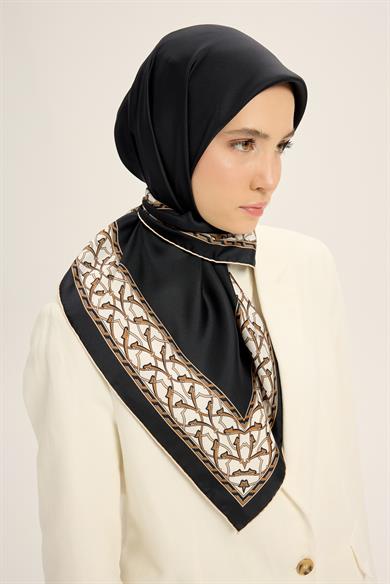 AHENK TİVİL İPEK EŞARP 90*90 CM - SİYAH