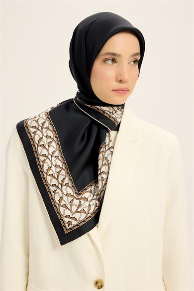 AHENK TİVİL İPEK EŞARP 90*90 CM - SİYAH