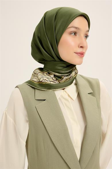 AHENK TİVİL İPEK EŞARP 90*90 CM - YEŞİL