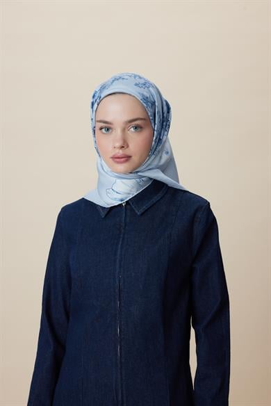 AHU TİVİL İPEK EŞARP 90*90 CM - MAVİ