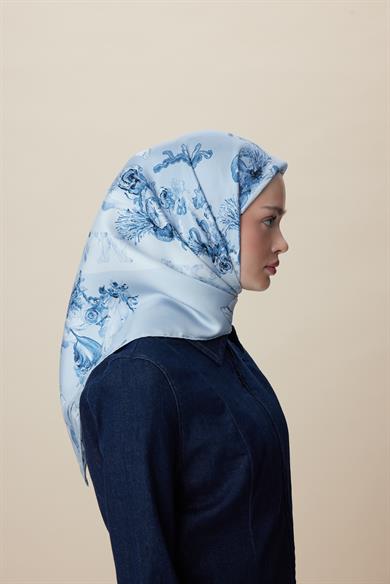 AHU TİVİL İPEK EŞARP 90*90 CM - MAVİ