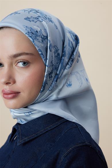 AHU TİVİL İPEK EŞARP 90*90 CM - MAVİ
