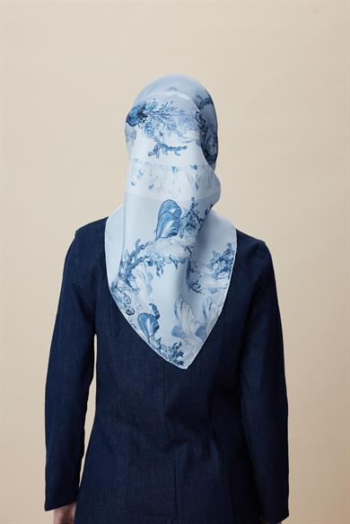 AHU TİVİL İPEK EŞARP 90*90 CM - MAVİ