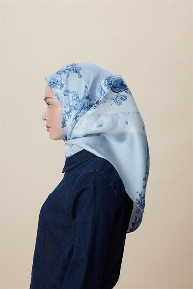 AHU TİVİL İPEK EŞARP 90*90 CM - MAVİ