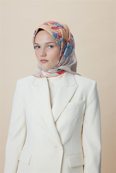 AHU TİVİL İPEK EŞARP 90*90 CM - MERCAN