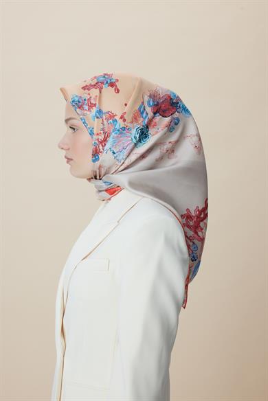 AHU TİVİL İPEK EŞARP 90*90 CM - MERCAN