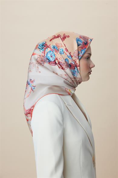 AHU TİVİL İPEK EŞARP 90*90 CM - MERCAN