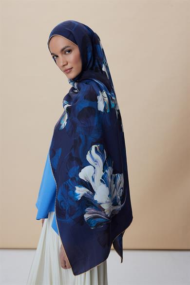 AKVA PAMUK İPEK ŞAL 70*190 CM - MAVİ