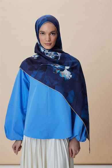 AKVA PAMUK İPEK ŞAL 70*190 CM - MAVİ