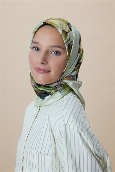 AKVA TİVİL İPEK EŞARP 90*90 CM - AÇIK YEŞİL