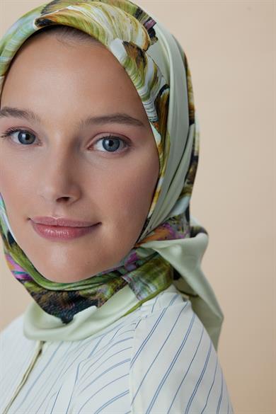 AKVA TİVİL İPEK EŞARP 90*90 CM - AÇIK YEŞİL