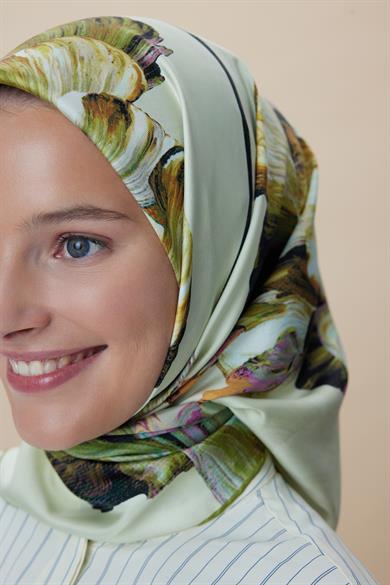 AKVA TİVİL İPEK EŞARP 90*90 CM - AÇIK YEŞİL