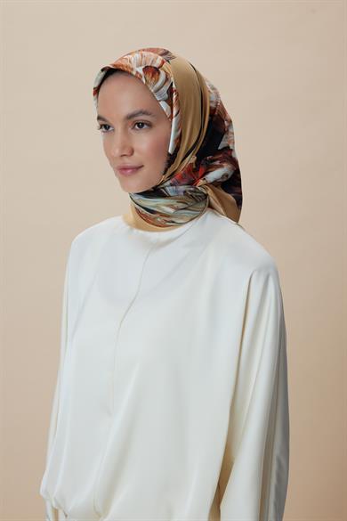 AKVA TİVİL İPEK EŞARP 90*90 CM - CAMEL