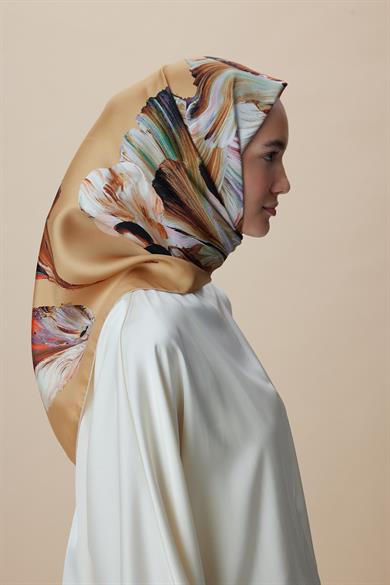 AKVA TİVİL İPEK EŞARP 90*90 CM - CAMEL