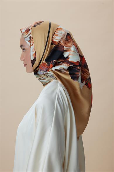 AKVA TİVİL İPEK EŞARP 90*90 CM - CAMEL