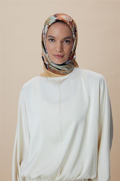 AKVA TİVİL İPEK EŞARP 90*90 CM - CAMEL