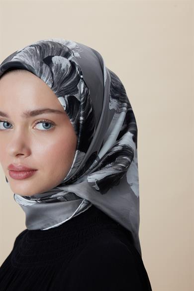 AKVA TİVİL İPEK EŞARP 90*90 CM - GRİ