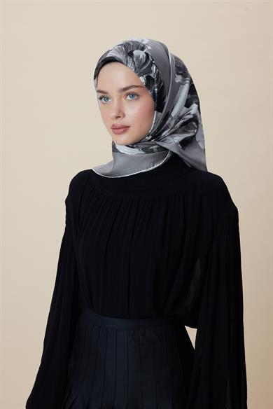 AKVA TİVİL İPEK EŞARP 90*90 CM - GRİ