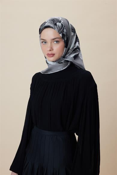 AKVA TİVİL İPEK EŞARP 90*90 CM - GRİ