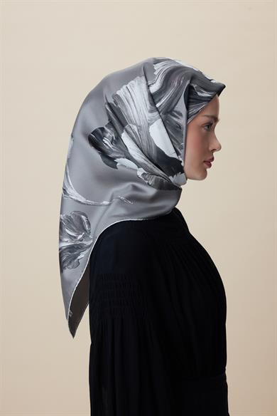 AKVA TİVİL İPEK EŞARP 90*90 CM - GRİ