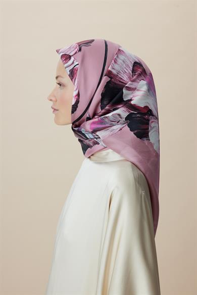AKVA TİVİL İPEK EŞARP 90*90 CM - GÜL KURUSU