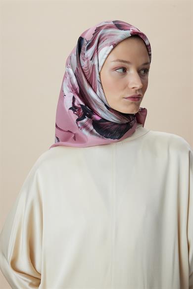 AKVA TİVİL İPEK EŞARP 90*90 CM - GÜL KURUSU