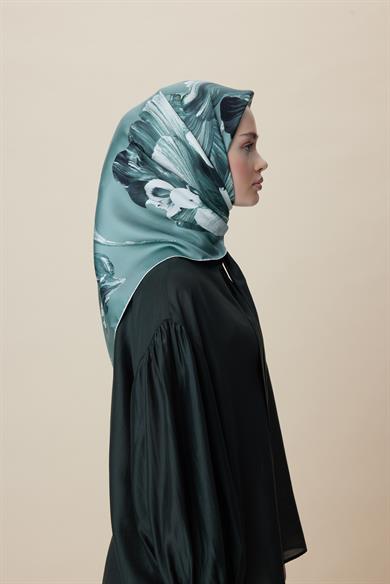 AKVA TİVİL İPEK EŞARP 90*90 CM - IHLAMUR YEŞİLİ