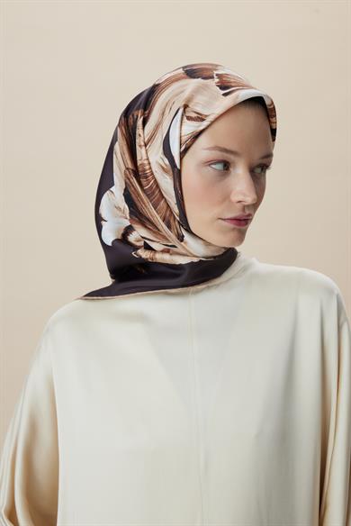 AKVA TİVİL İPEK EŞARP 90*90 CM - KAHVERENGİ