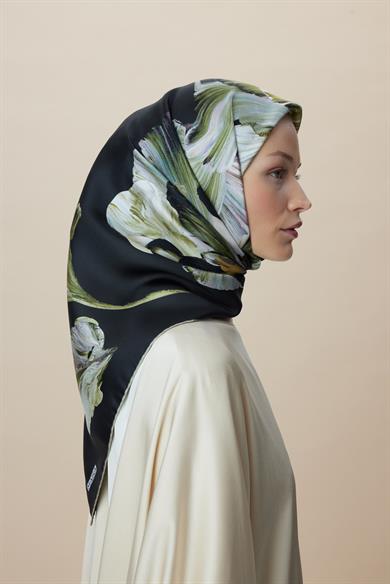 AKVA TİVİL İPEK EŞARP 90*90 CM - KOYU YEŞİL