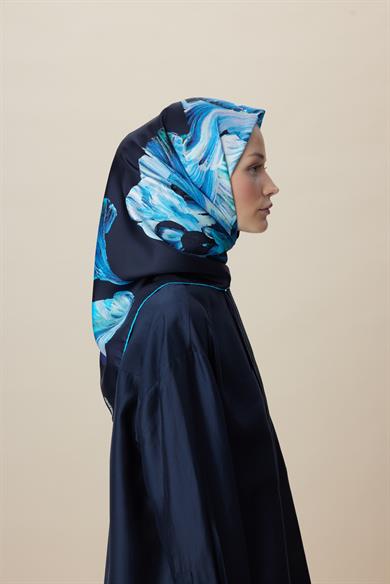 AKVA TİVİL İPEK EŞARP 90*90 CM - LACİVERT